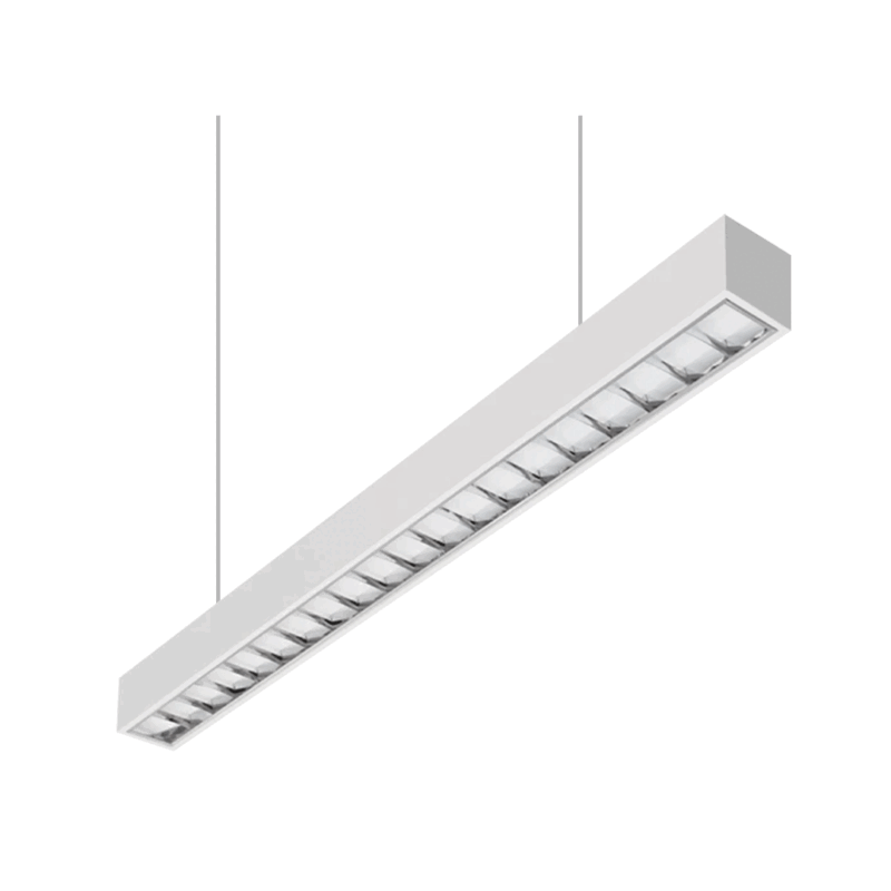 Luminária pendente retangular com aletas e difusor