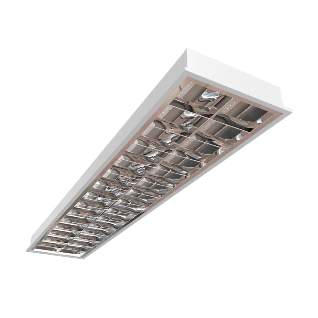 Luminária de embutir retangular com aletas e difusor